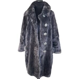 Vintage Navy Sheared Beaver Stroller Fur Coat Wing Collar Blue 36" Length